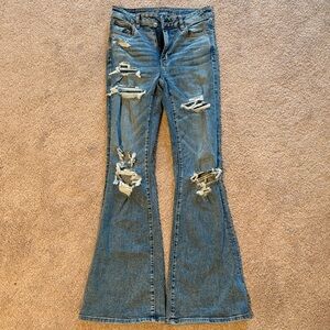 Distressed Blue Flare Jeans